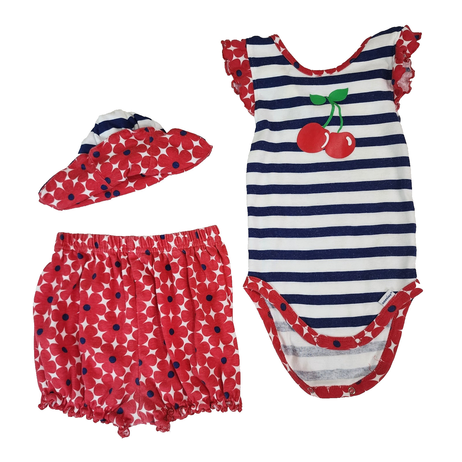 Gerber Baby 3 Piece Outfit Set 18 M Multicolor Cherry Floral Striped #2236