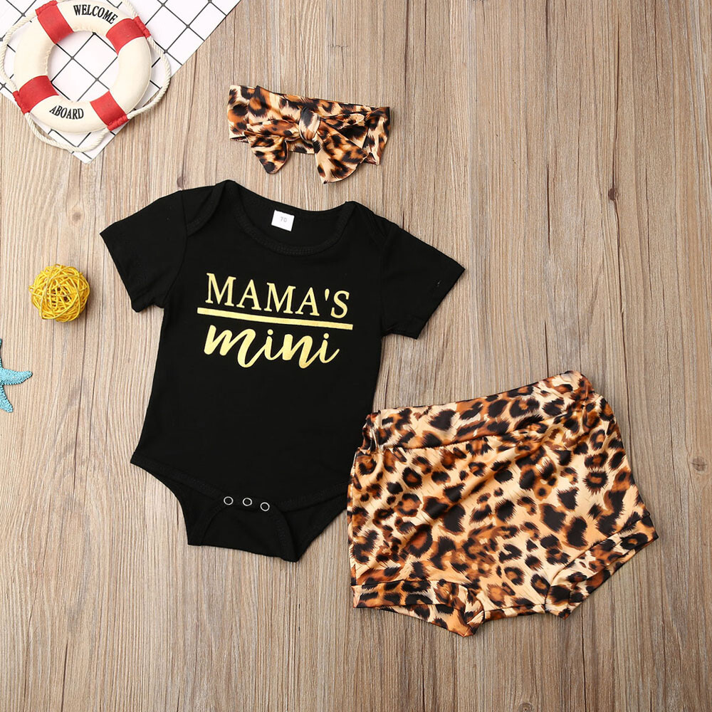 Newborn Baby Girl Clothes Leopard Romper Bodysuit Tops Shorts Headband Outfits