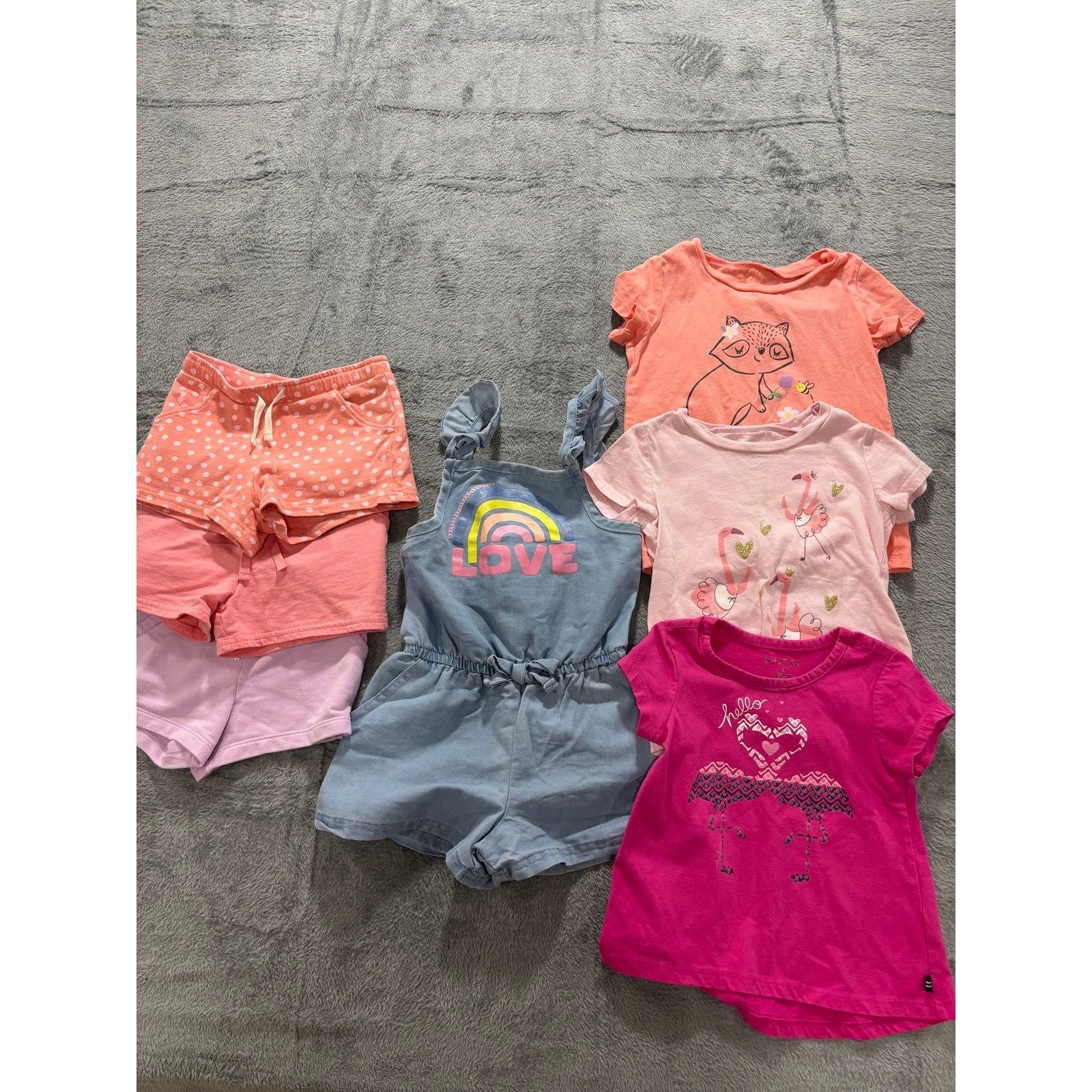 Carter’s Cat & Jack Nautica Girl 3T 4 Pink Orange Blue Shorts Romper Top Lot 7pc