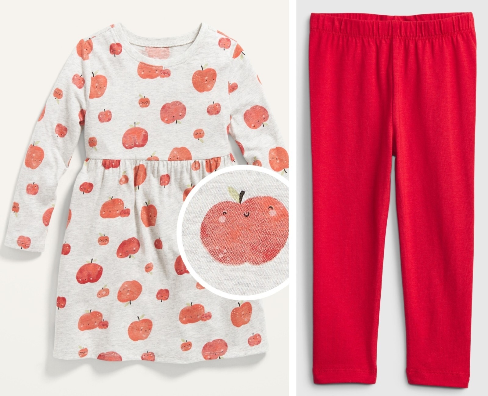 NWT OLD NAVY 4T RED APPLE LONG-SLEEVE EVERYDAY DRESS & RED LEGGING SET