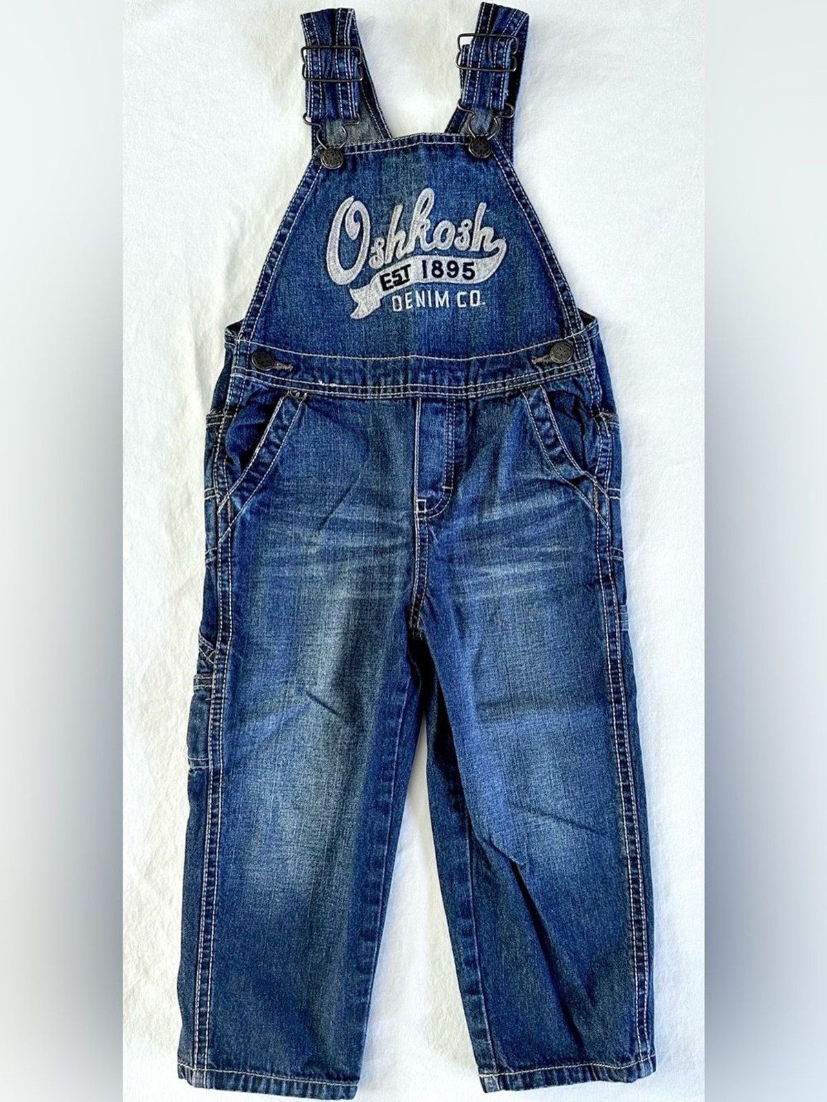 OshKosh B’gosh Denim Overalls Size 3T Boys Dark Wash Adjustable Straps Casual