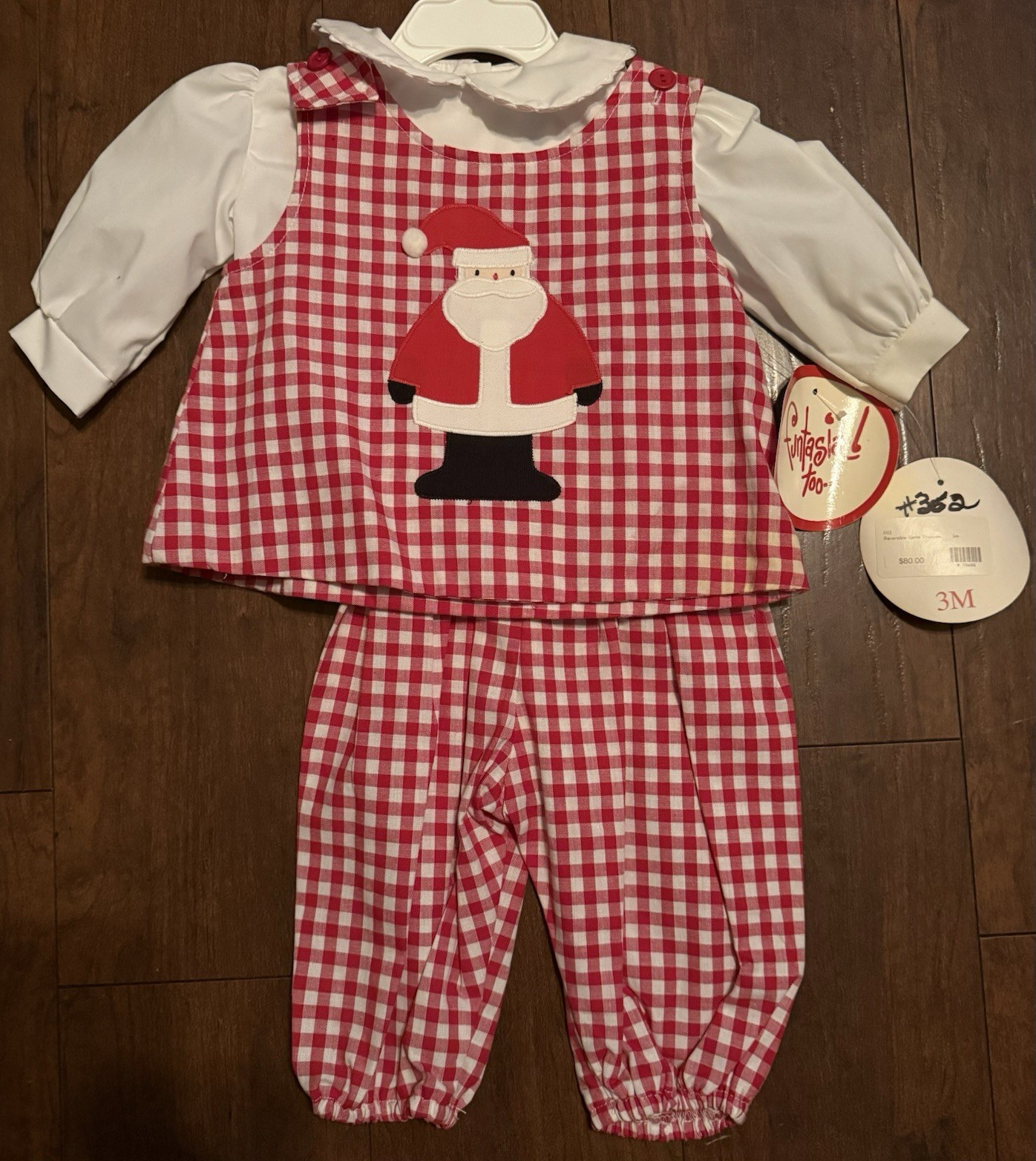 Funtasia Too 3pc 3M Cotton Red/White Reversible Gingham Santa/Valentine’s Set