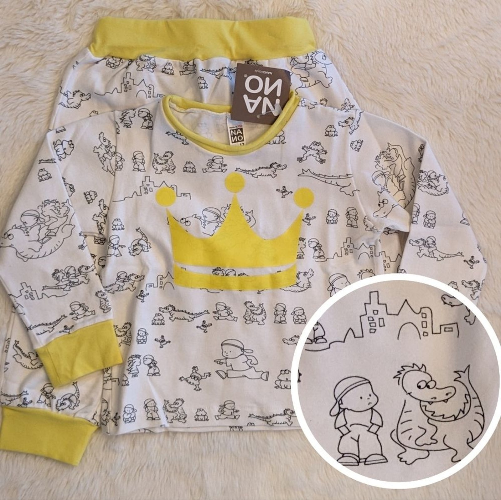 NANO 2-pc Outfit Dragon Fantasy Print Yellow Trim Crown Size Unisex 12m NWT