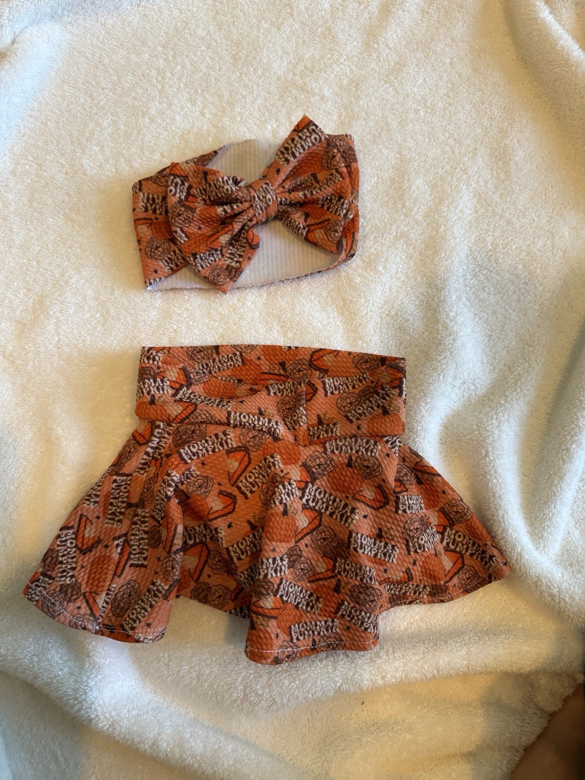Momma Pumpkin Orange Halloween Girls Skirt Set, Headband & Skirt, 2 Piece
