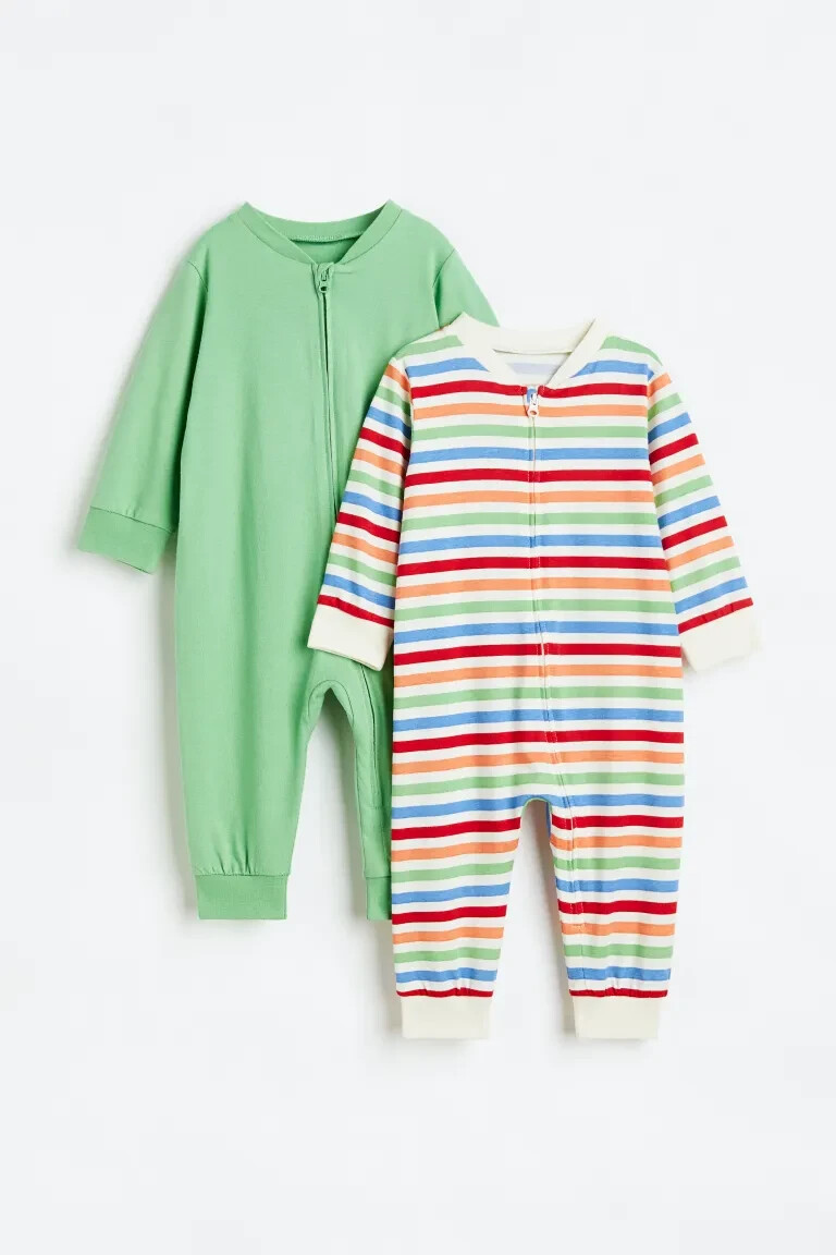 New H&M Baby 2-pack Patterned Striped Cotton Pyjamas Bodysuit 2-piece Set 6-9M