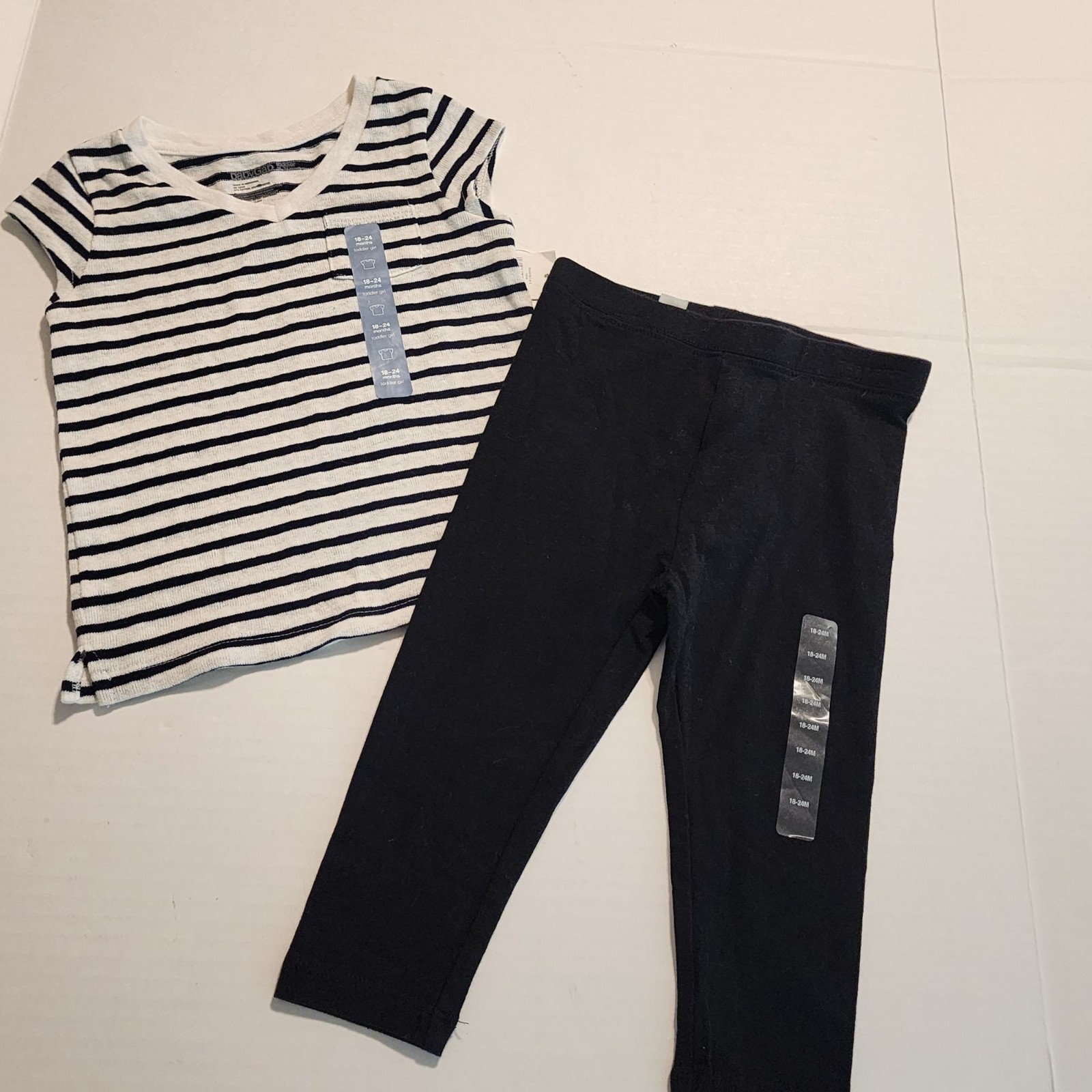 Baby Gap Toddler Girl Outfit 18-24 M Striped Top Black Leggings Cotton Blend