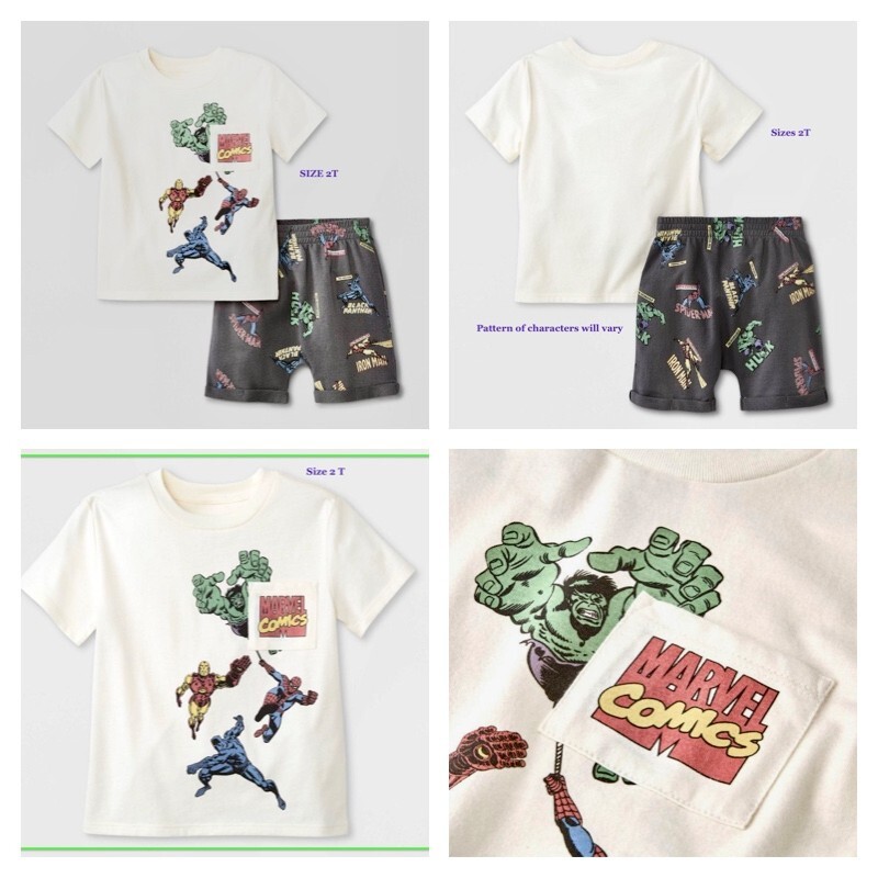 2pc Toddler 2T Boys Marvel Graphic T-Shirt/Short Superheroes Ironman/Spider/Hulk