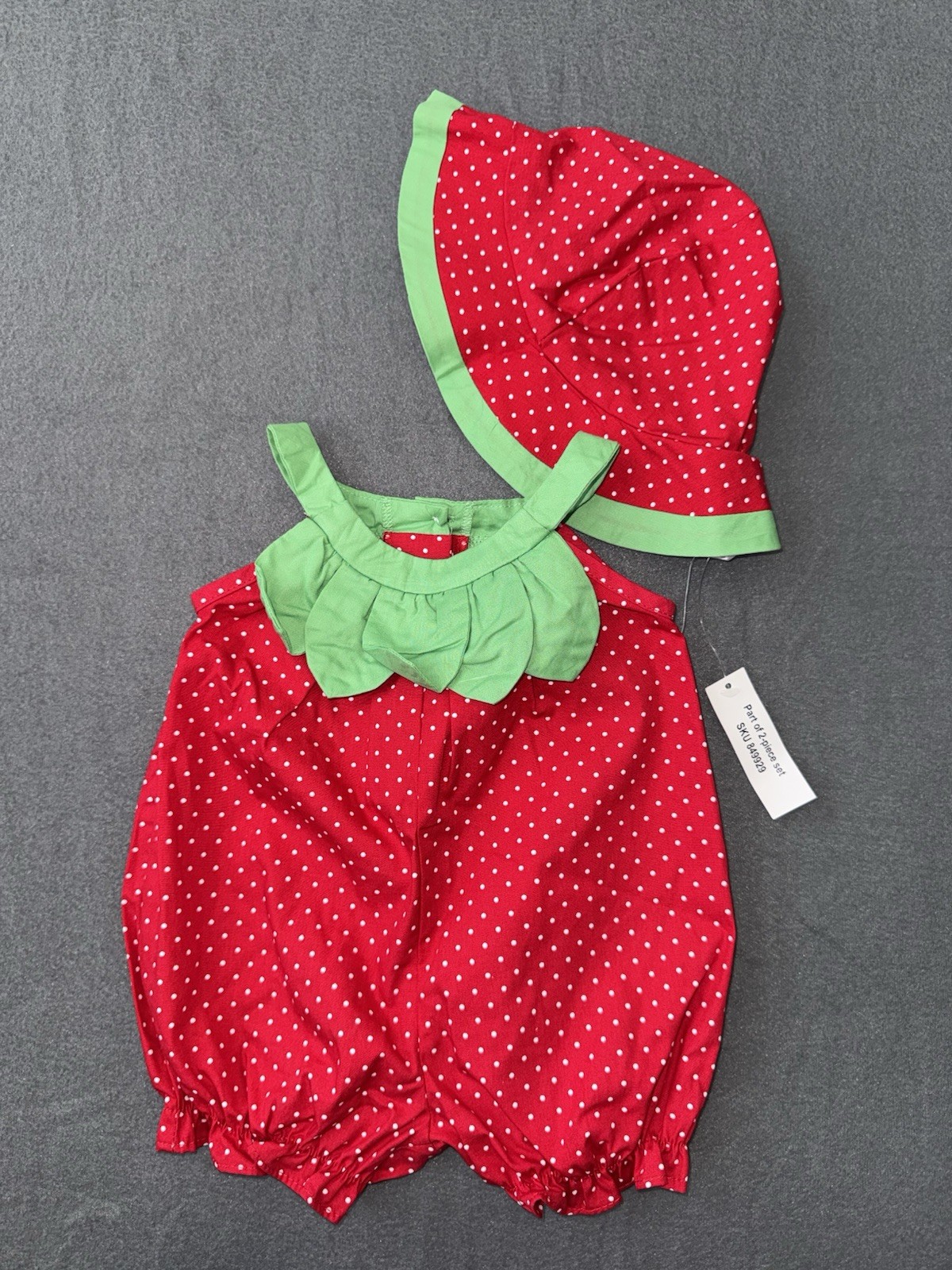 Goodlad Strawberry Polka Dot Bubble Romper & Hat Set 3 Months NWT