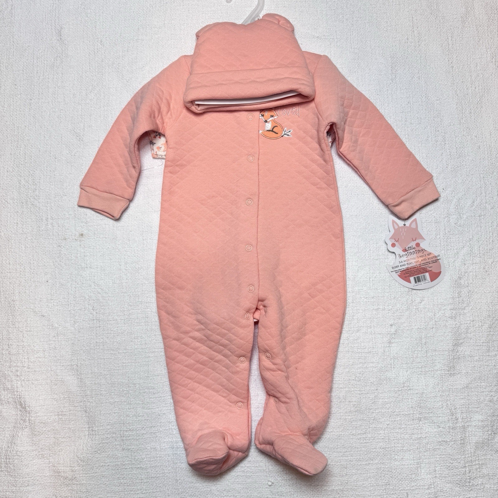 NEW Little Beginnings Sleep And Play, Hat And Bodysuit Set Size 3-6mo