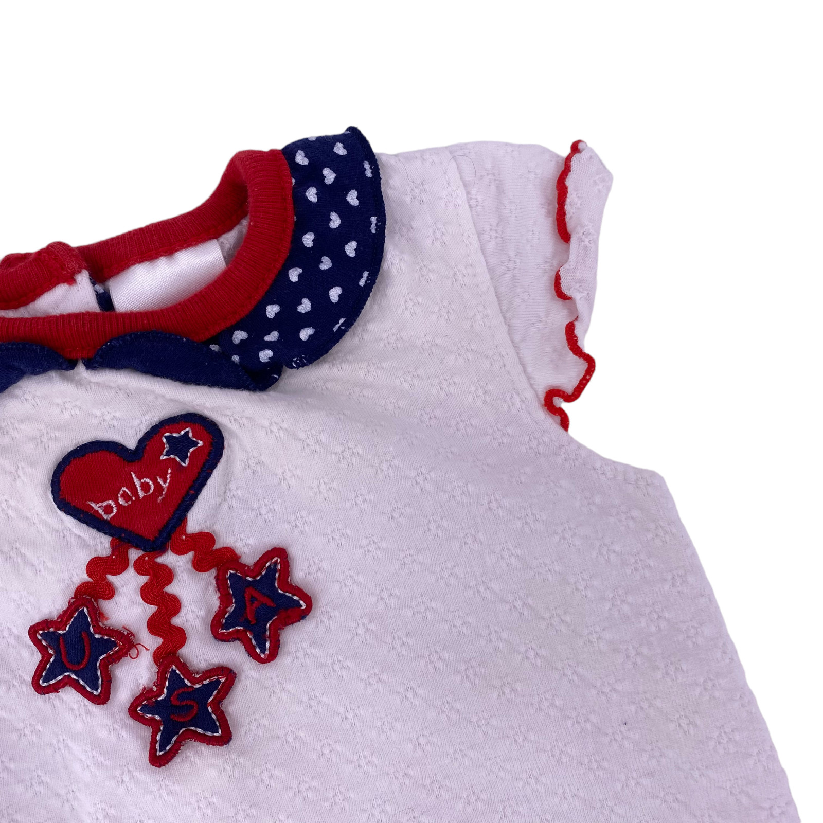 Babyworks Girls Romper Size 3-6 M 100% Cotton Snaps USA Patriotic Flag July 4th