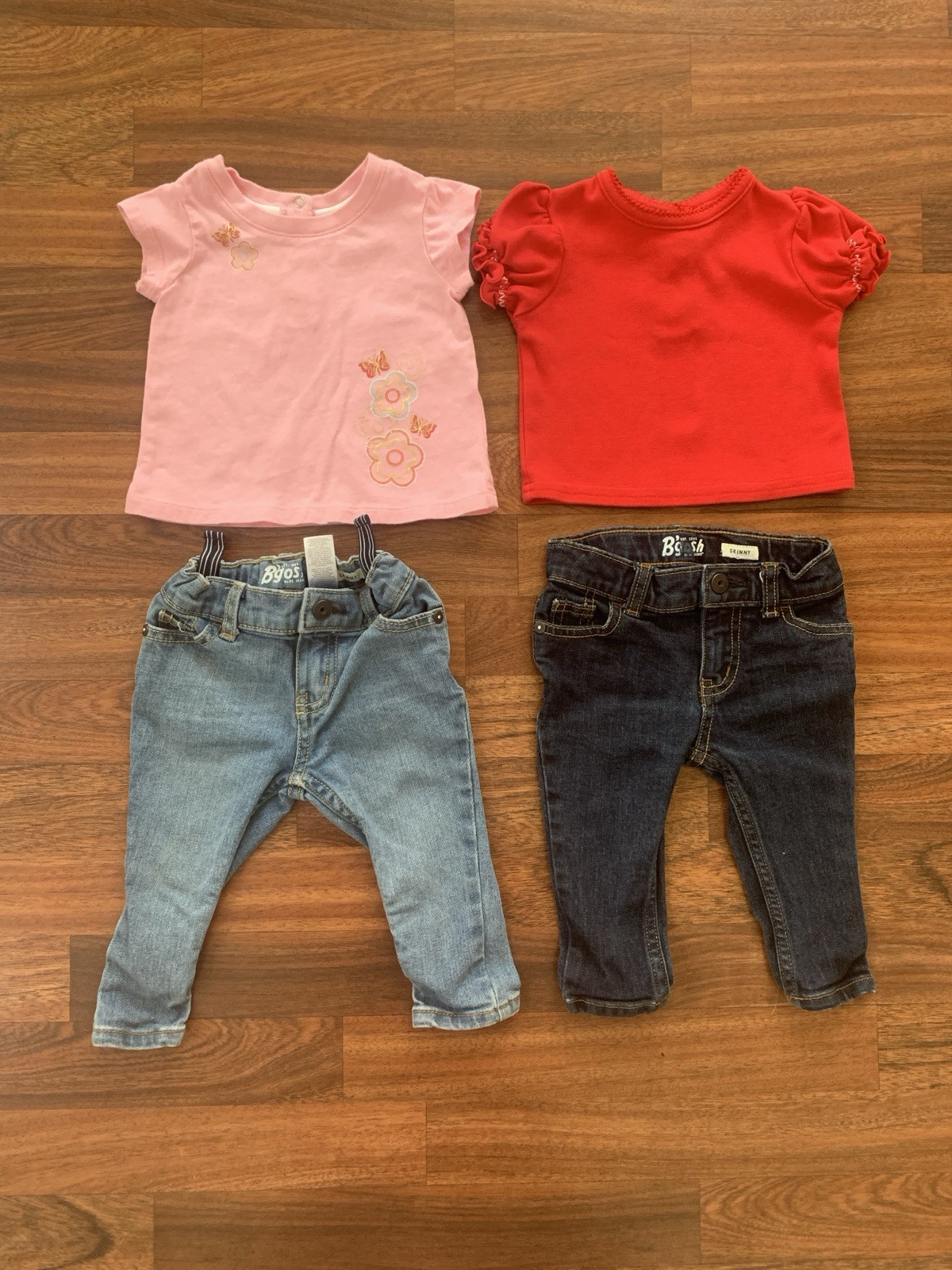 Lot of 4 Jeans T-shirts Baby Girl 6-9 Months Oshkosh B’gosh Greendog Cradle Togs