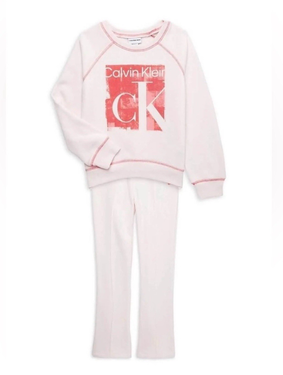 Toddler Girls 2 Piece Calvin Klein Crewneck Sweatshirt & Wide Leg Pants – 6X