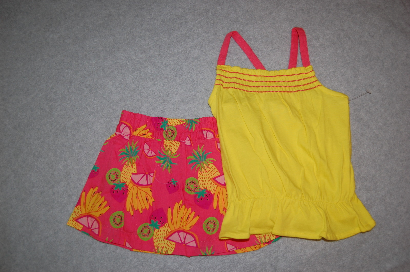 Toddler Baby Girls YELLOW TANK TOP Ruffled CORAL ORANGE SKORT Fruit Kiwi 18 MO