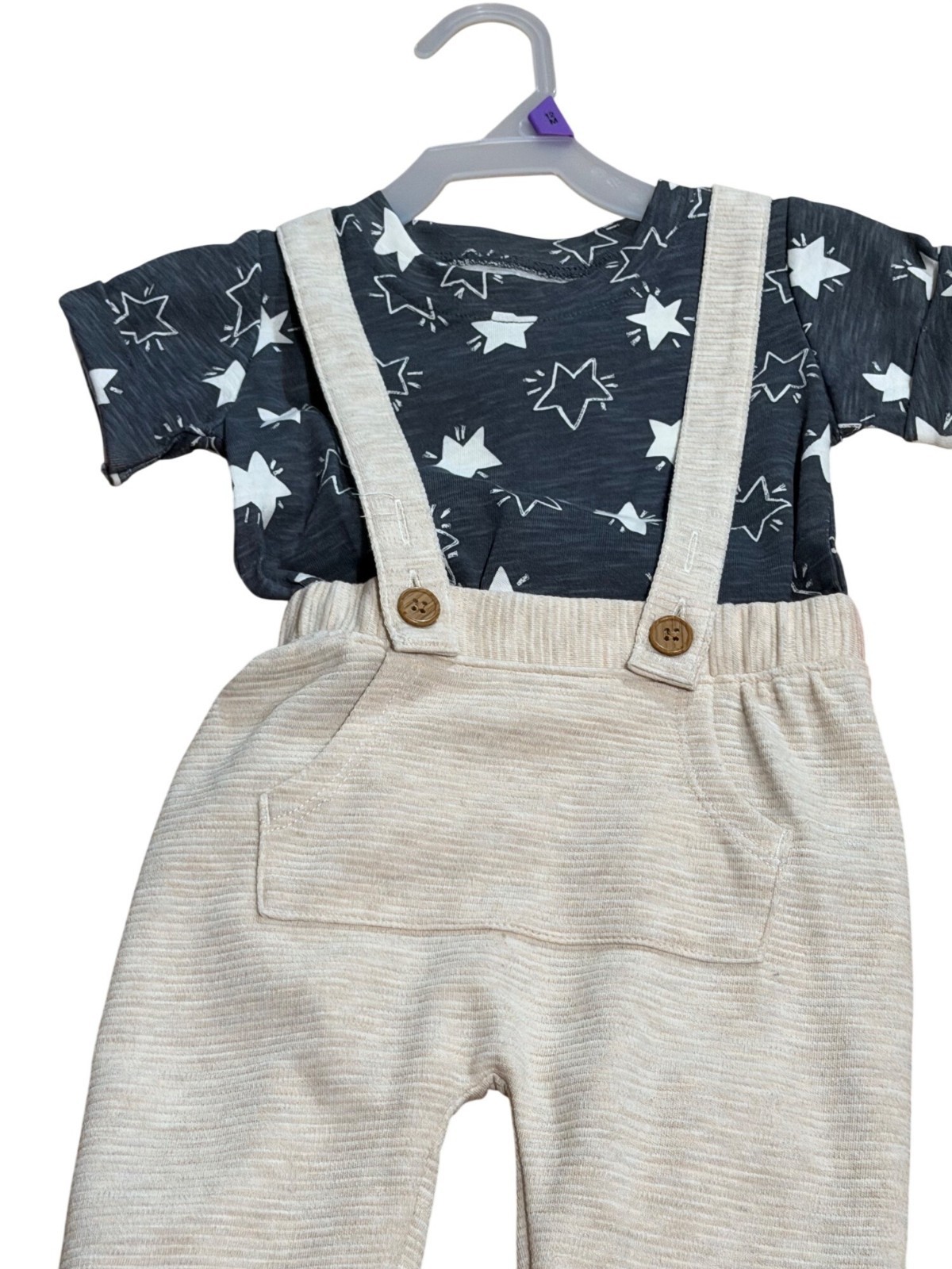 NWT Wonder Nation Baby Boys 12M 2-Piece Outfit Set Star AOP Shirt & Suspenders