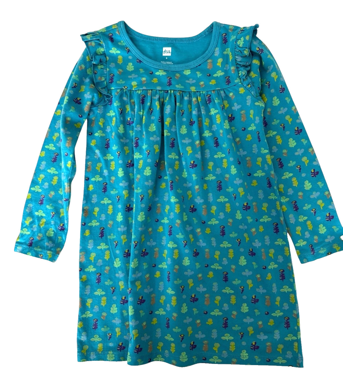 Tea Collection Dress Size 4, Teal with Blossoms, Excellent Condition