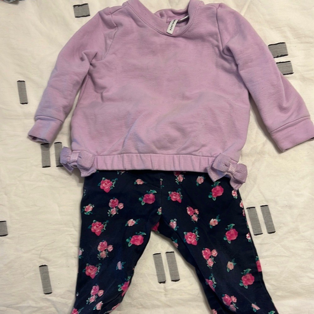 Janie and Jack Lavender Bow Sweatshirt and Floral Leggings Set 12-18 Months