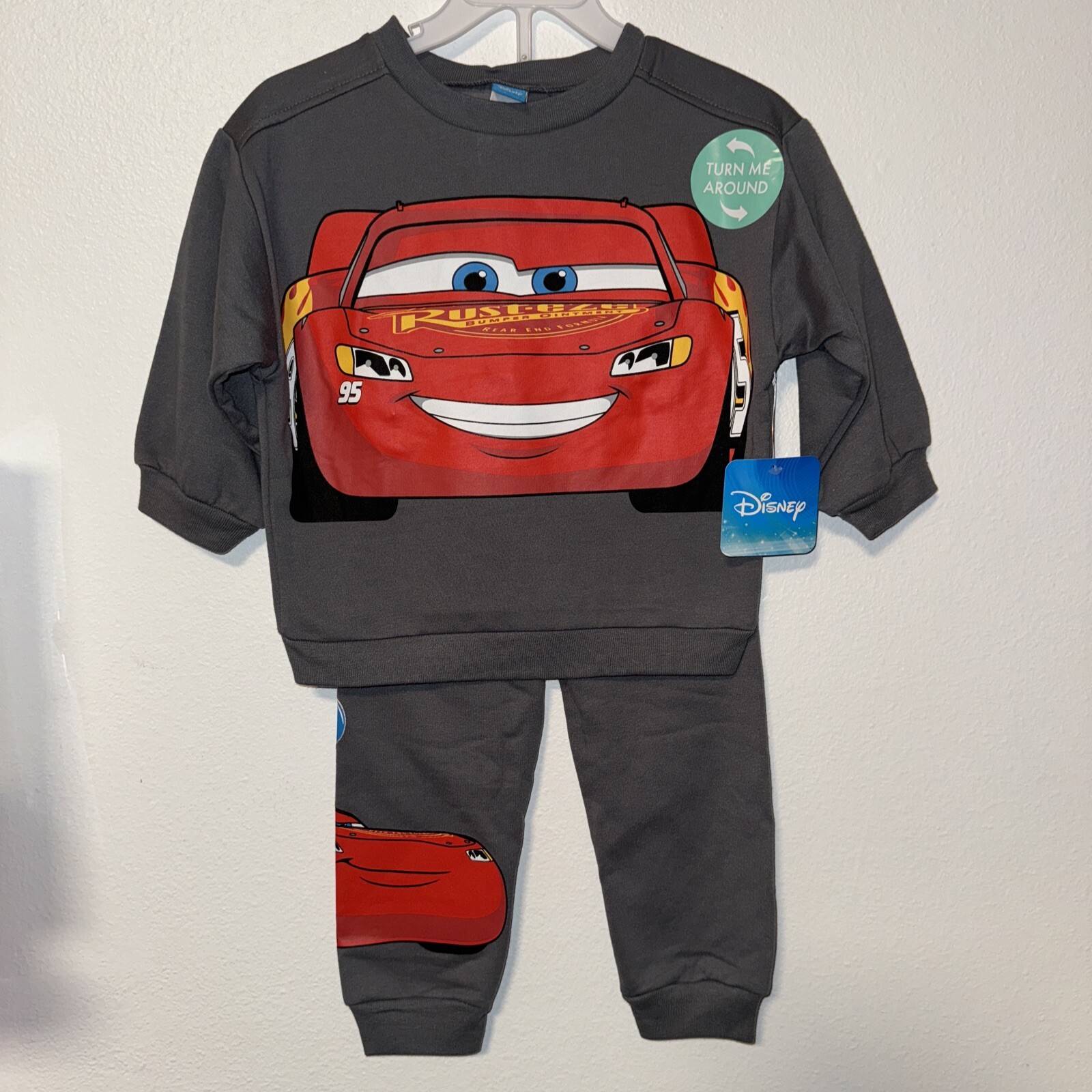 Disney toddler Boy Cars Lightning McQueen Sweater Pants 2 Piece Set gray red