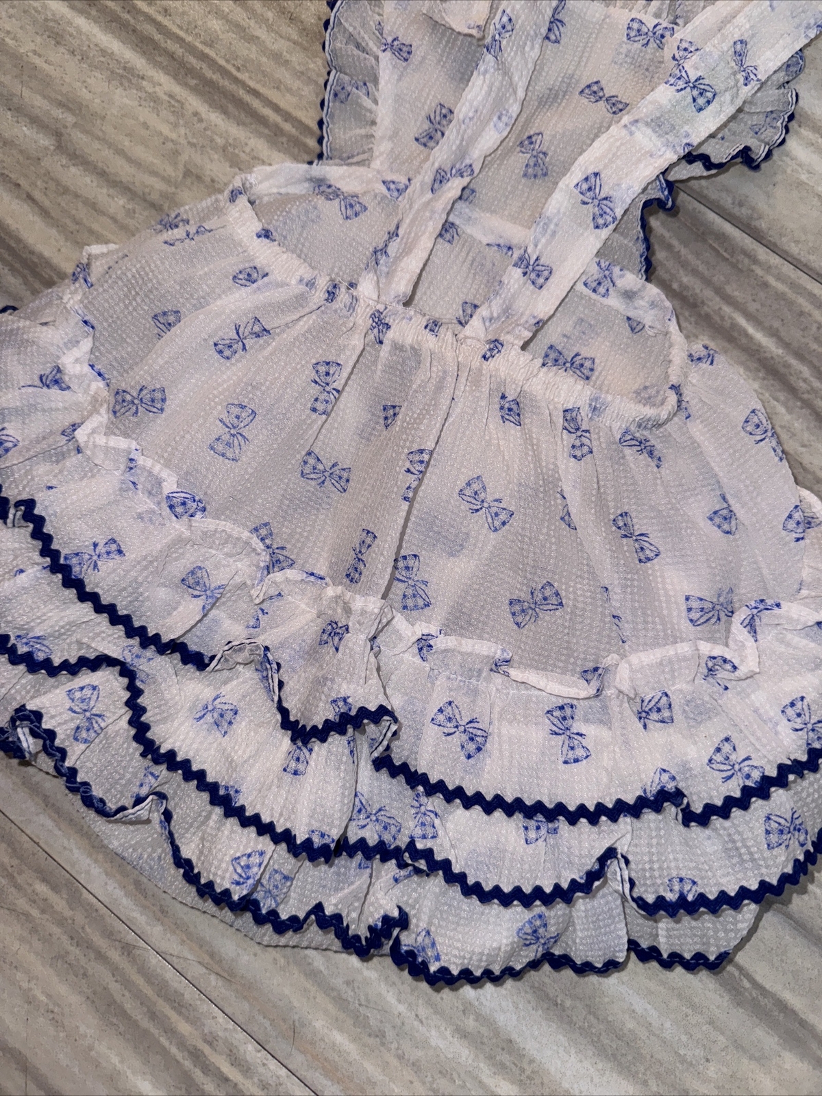 Antique Baby Girl Semi Sheer Jump Suit Bubble Romper Blue Bows Ruffles Victorian