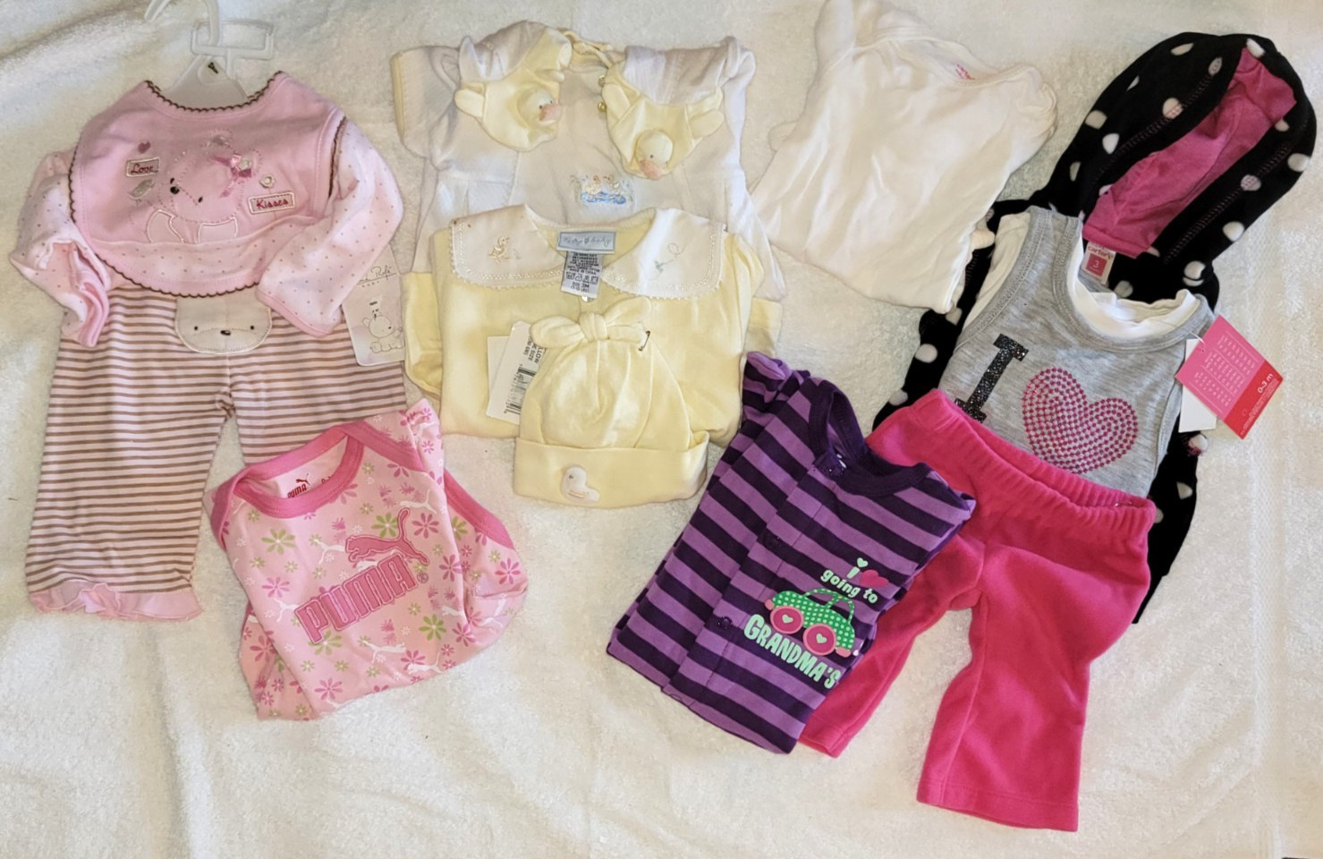 Lot of 0-3 month Baby Girl with Tags Carters Le Top Baby Rene Rofe Puma Amy Coe