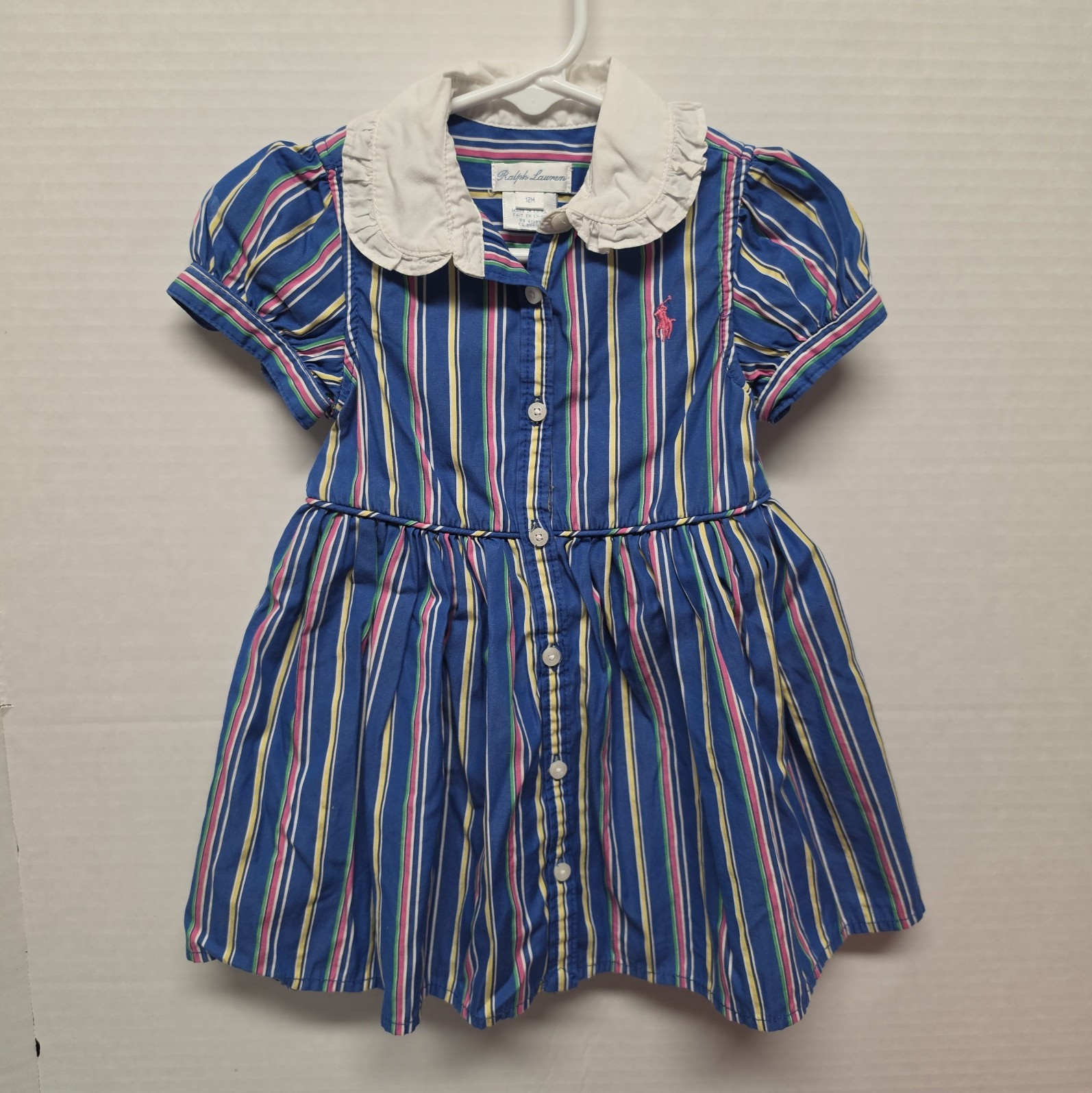 Polo Ralph Lauren Baby Girl Striped Dress & Bloomer Set 12M Ruffle Collar