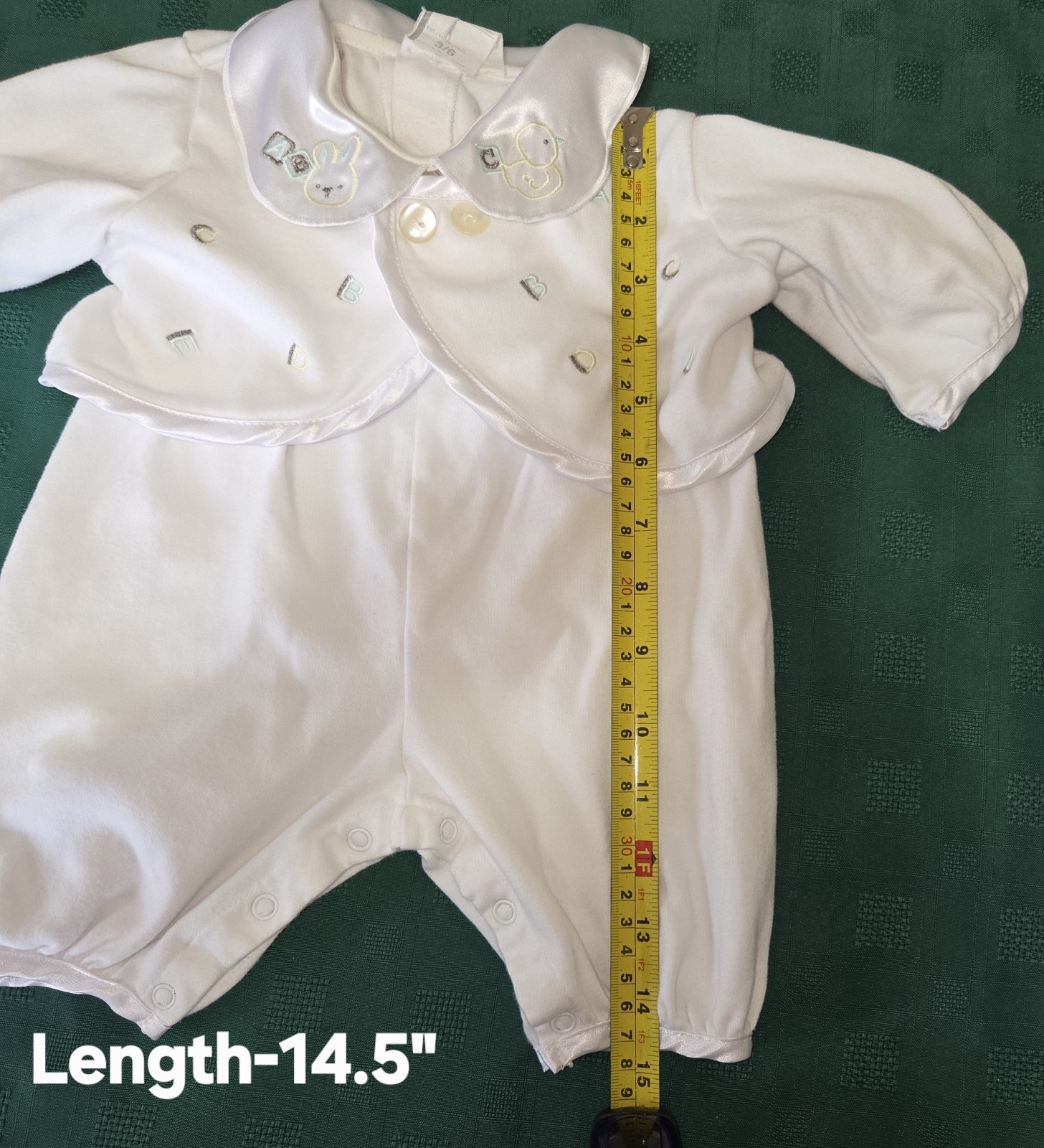 Vintage Vitamins White Baby 2pc Outfit 3-6 Months Baptism Satin Trim Embroider