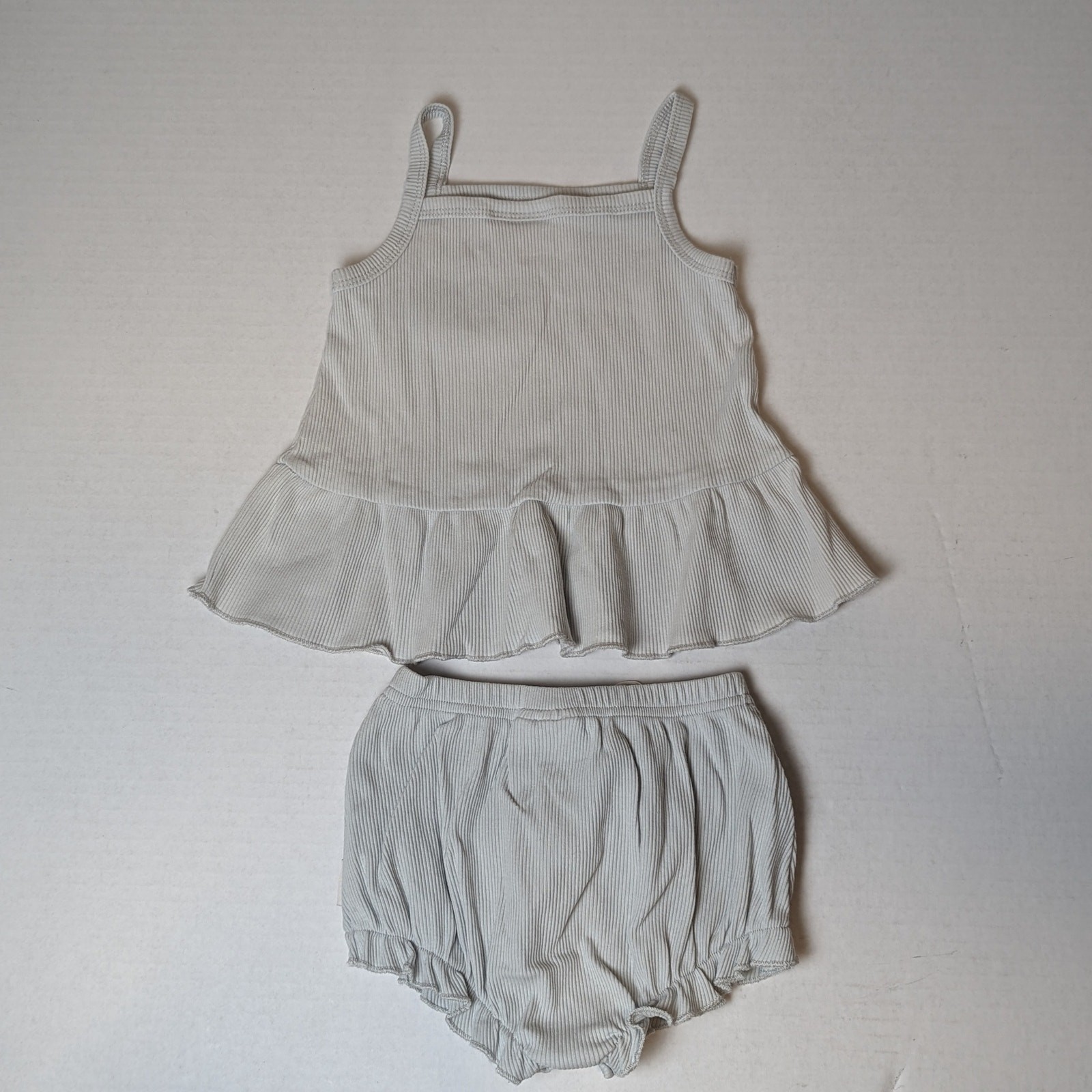 Karibou Ruby Cotton Rib Tank Top & Bloomer Set Size 1 Year Sky Blue Embroidered