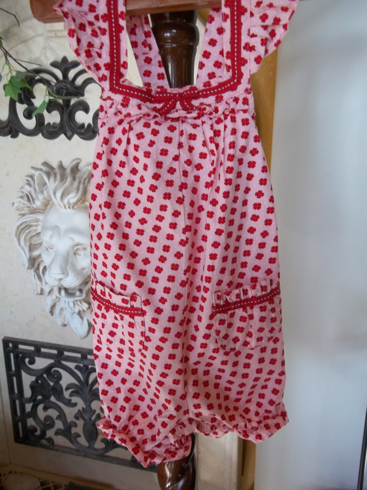 Gymboree 2012 Poppy Friends red overalls x back strap romper 12-18