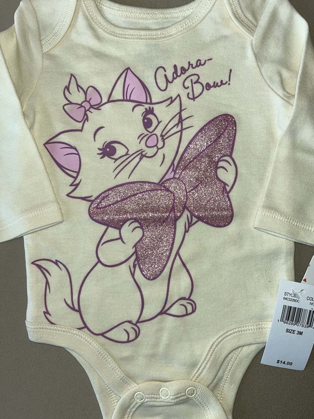 Disney Baby Girls Aristocats “Marie” 3 Months One-Piece Bodysuit, New With Tags