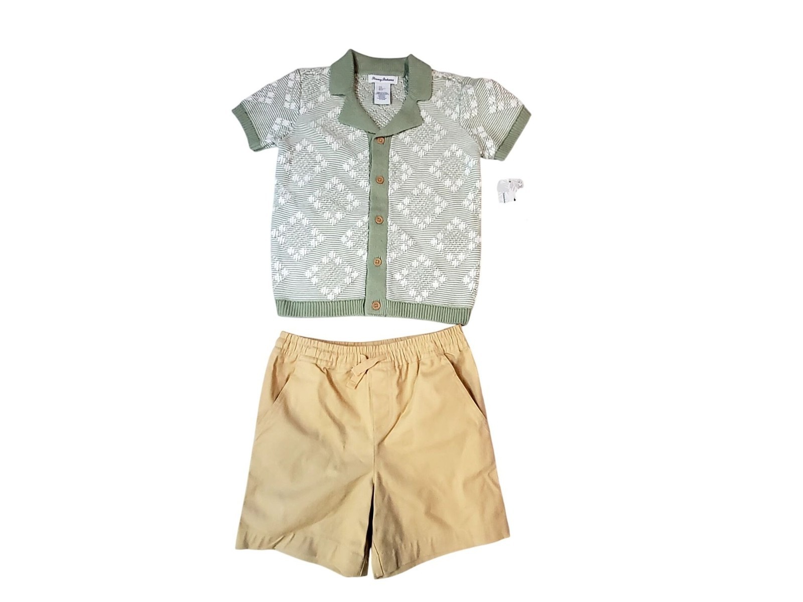 Tommy Bahamas Green & Beige Toddler Outfit – Knit Top & Cotton Shorts Set Size 6