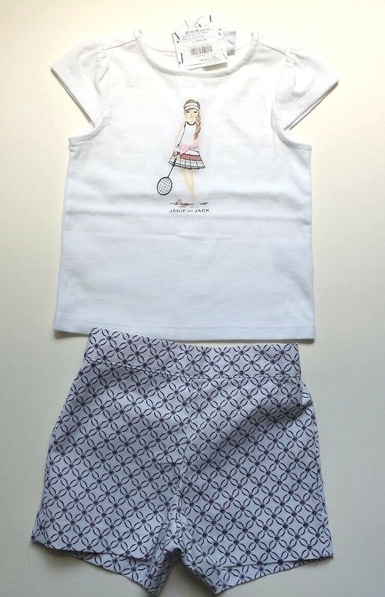 Janie and Jack Girls 12-18 mos Badminton Girl tee & Floral Twill Shorts Set New
