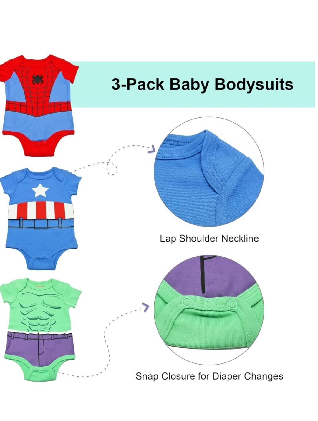 Marvel Baby Boys 3-Pack Superhero Bodysuits 3-6M