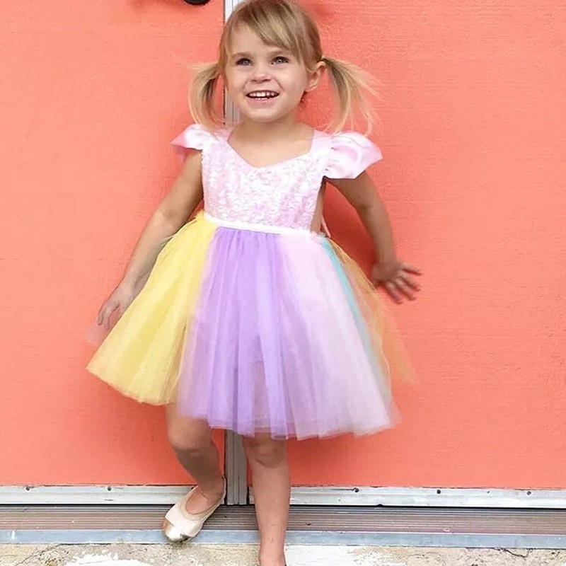 Newborn Baby Girl Sequined Tulle Tutu Romper Dress Birthday Party Summer Clothes