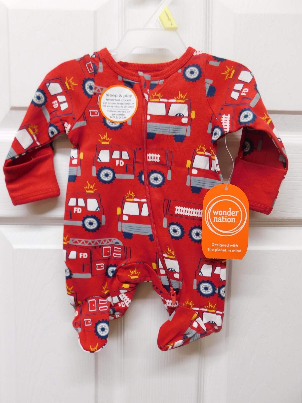 Wonder Nation Baby Boys Firetruck Sleep N Play-Preemie-NWT