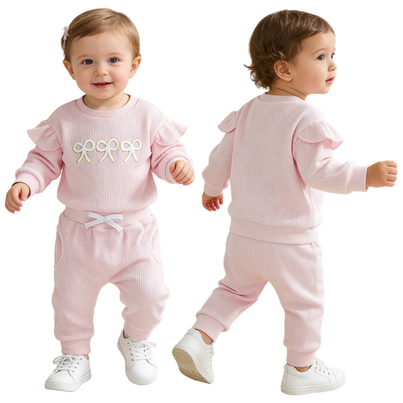 Baby Girls Sweatshirt With Pant Outdoor 2-Piece Round Neck Outfit Long Sleeve