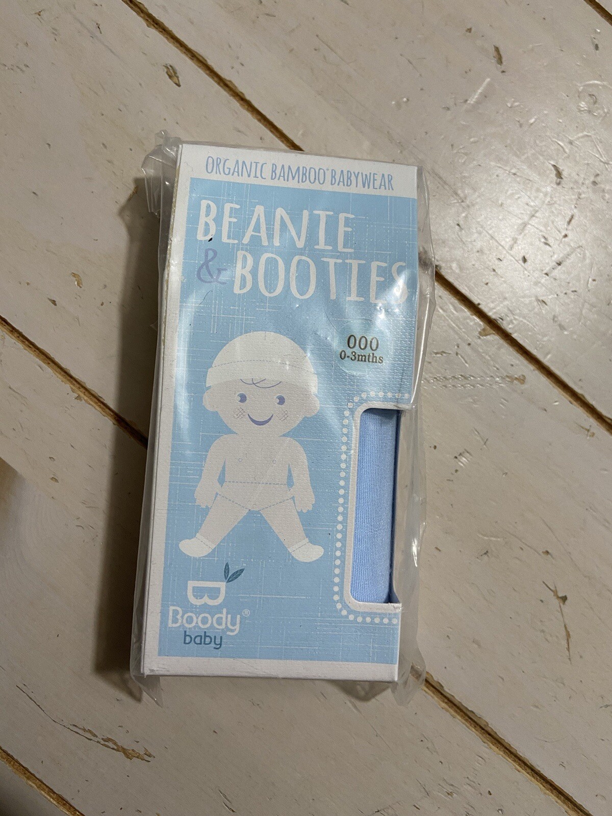 NEW Boody Baby Organic Bamboo Beanie/Booties Set Blue Size 000 0-3 Months