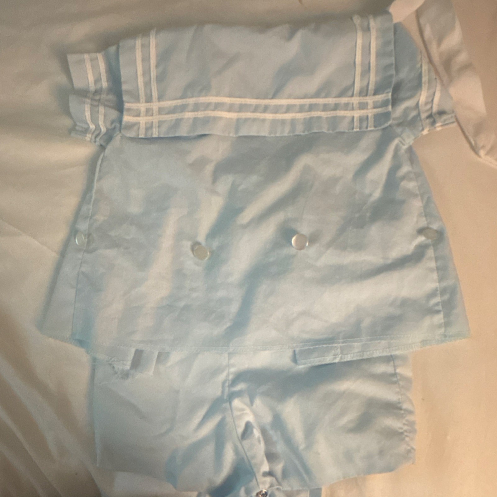 Boys Sailor Light Blue White 2-Piece Shorts Set Shirt Outfit Summer Casual