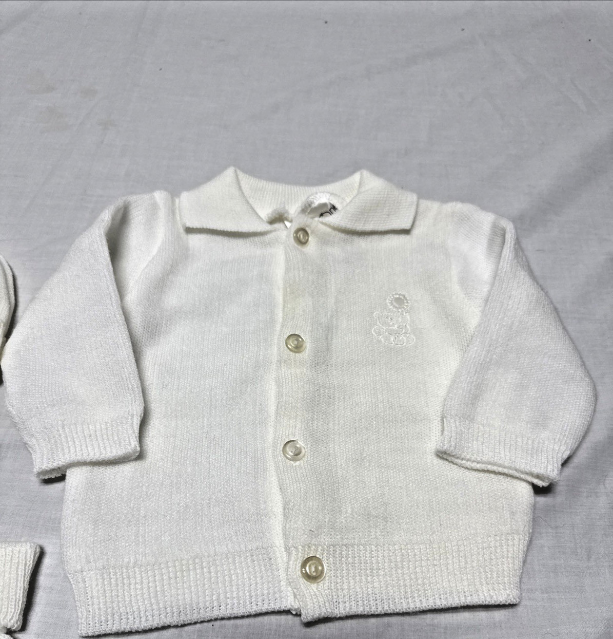 Little Ones 3-Piece Knit Sweater Set for Newborn Baby Solid White Baptism Vtg