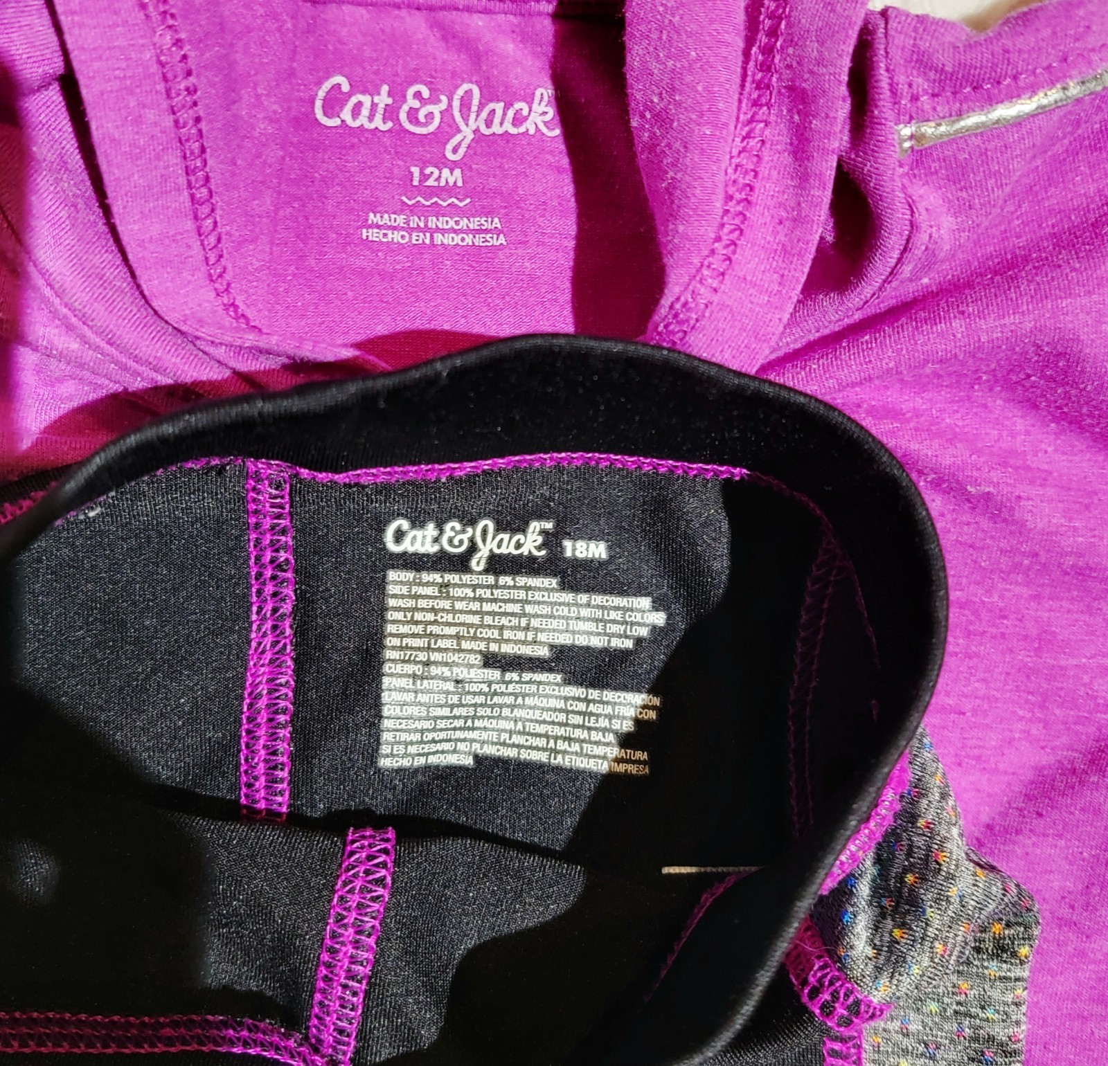 Cat& Jack 12-18m Girl’s Athleisure Outfit Croped Pants Cuffed Hooded Magenta Top