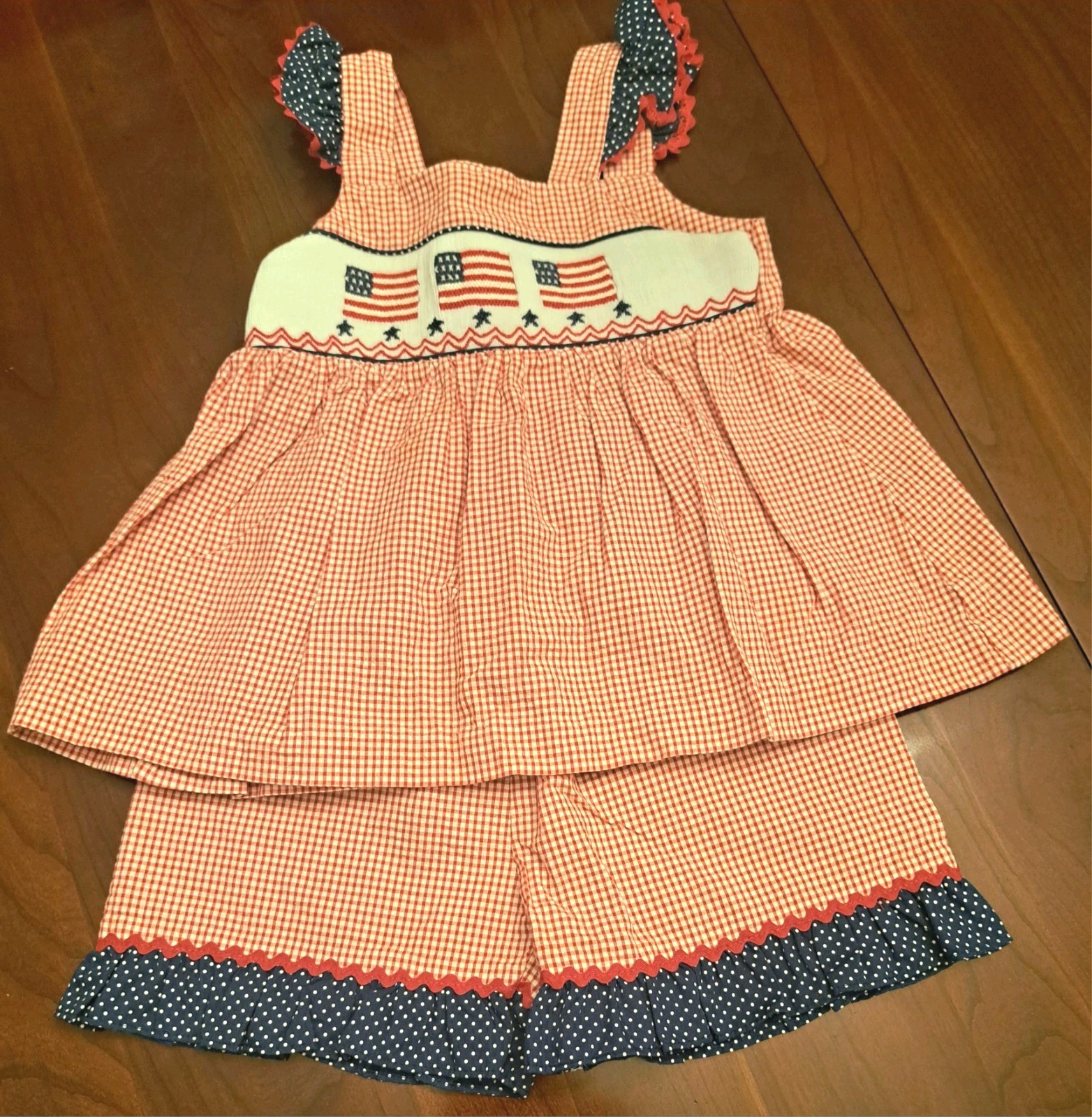 Ste..ybelly 4th of July Patriotic American Flag 2T Girls Gingham Short Outfit
