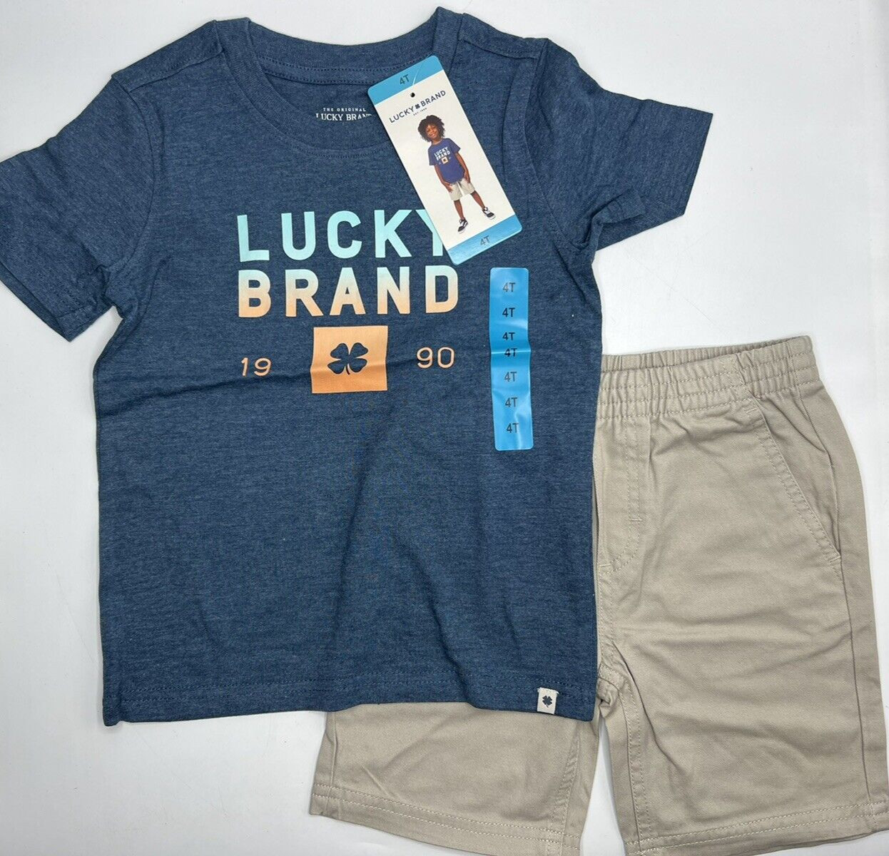 Boys Size 4T Adorable Lucky Brand 2-Piece Short Set Summer Outfit Navy / Khaki