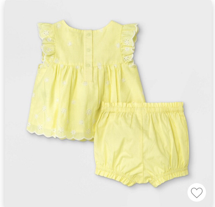 Baby girl eyelet bloomer top & bottom set Cat & Jack size 0-3 months Lt Yellow