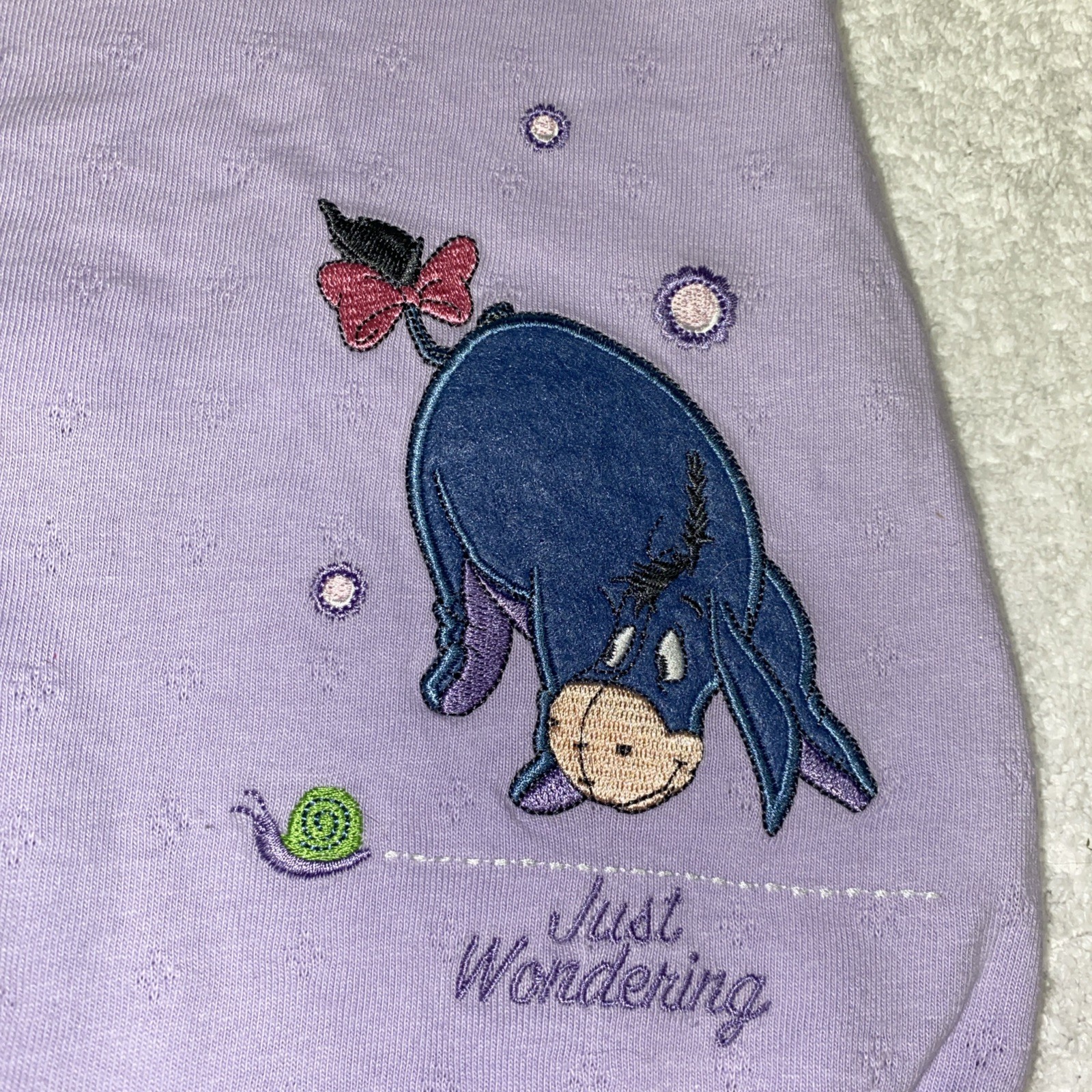 Disney Winnie the Pooh Eeyore Pastel Purple Snail Baby Overalls 0/3m Vtg NWT