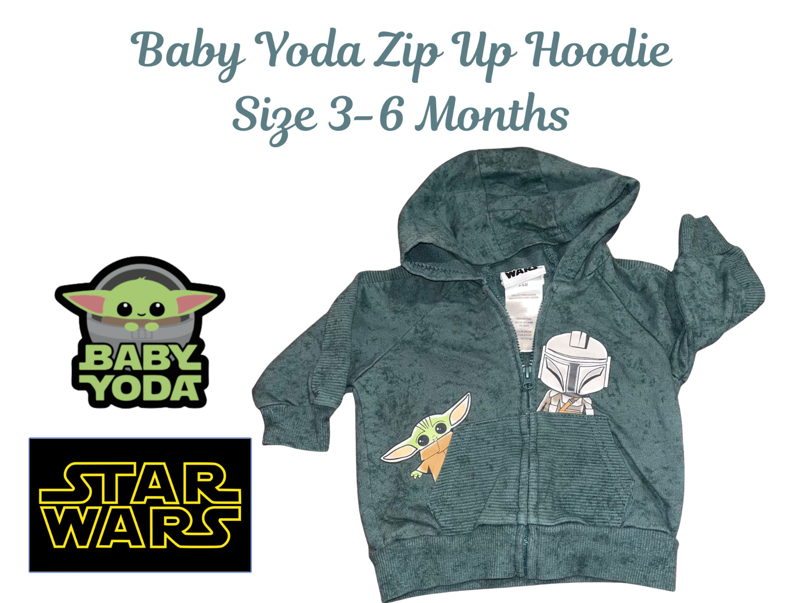 Cozy Baby Yoda Zip Up Hoodie – 3-6 Months – Dark Green