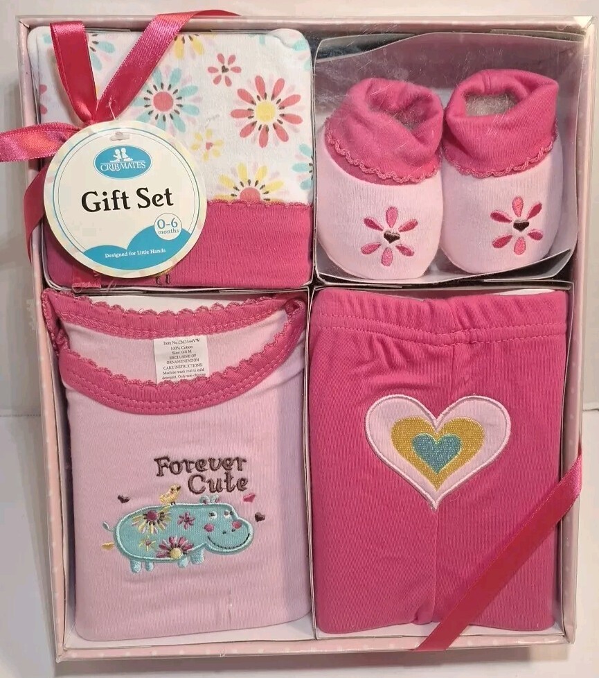 Forever Cute 0-6 Months 4 Piece Newborn Baby Girls Outfit Gift Set New Sealed