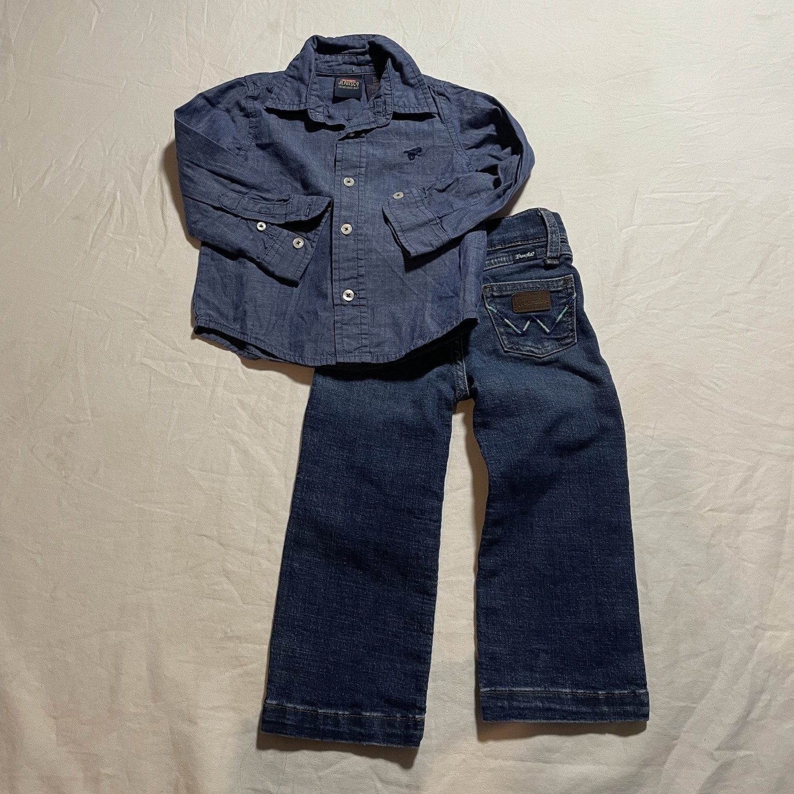 Wrangler Toddler Boy’s Jeans and Shirt Set Size 2T Blue Denim