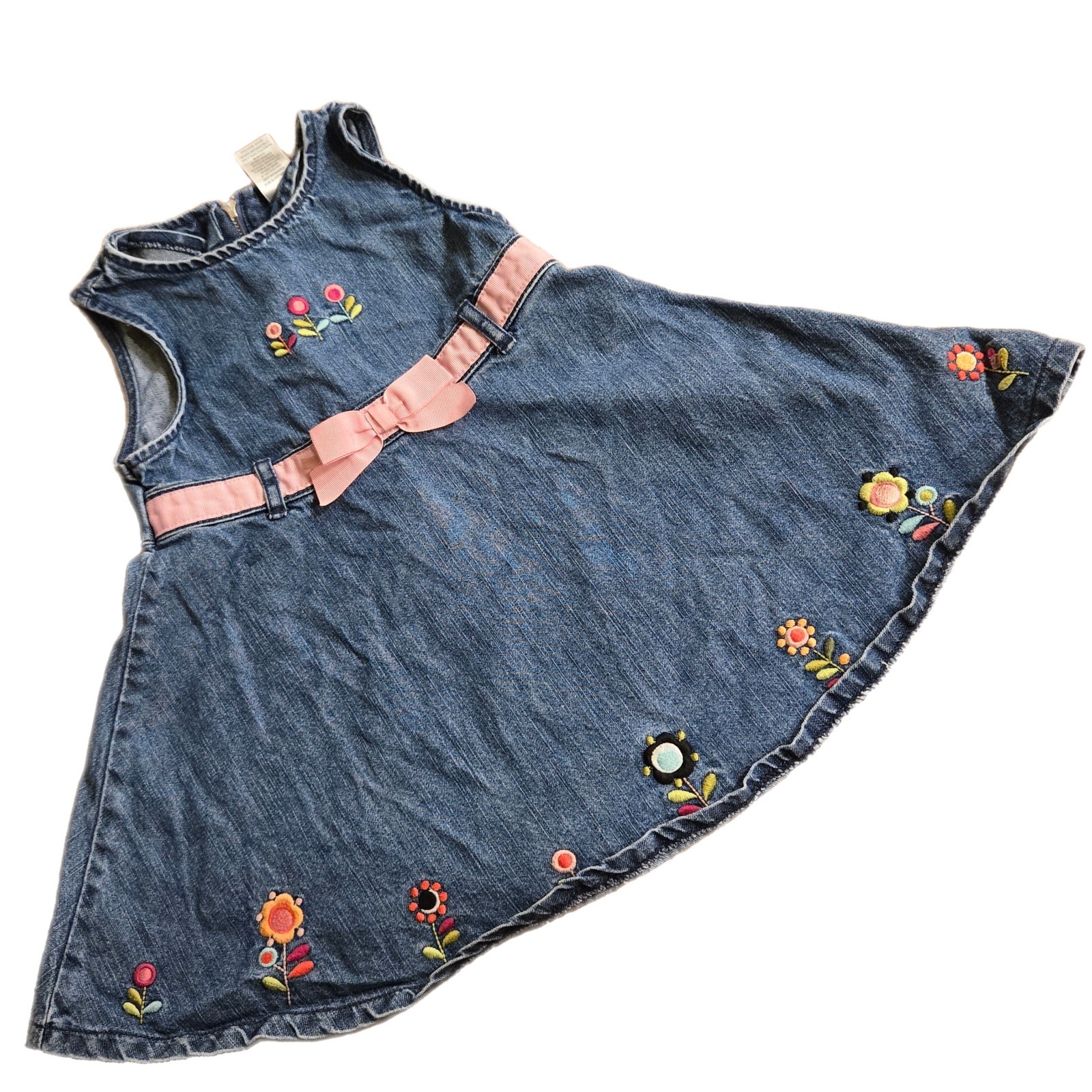 VTG Gymboree DRESS IMAGINARY FRIENDS 2T EMBROIDERED FLORAL Blue denim jean cover