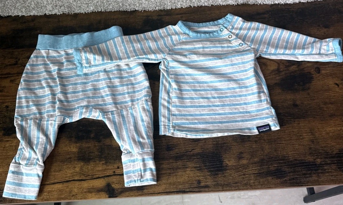 Patagonia Infant 3-6 Months Cotton Squeaky Crew Shirt & Pants Set Outfit Striped