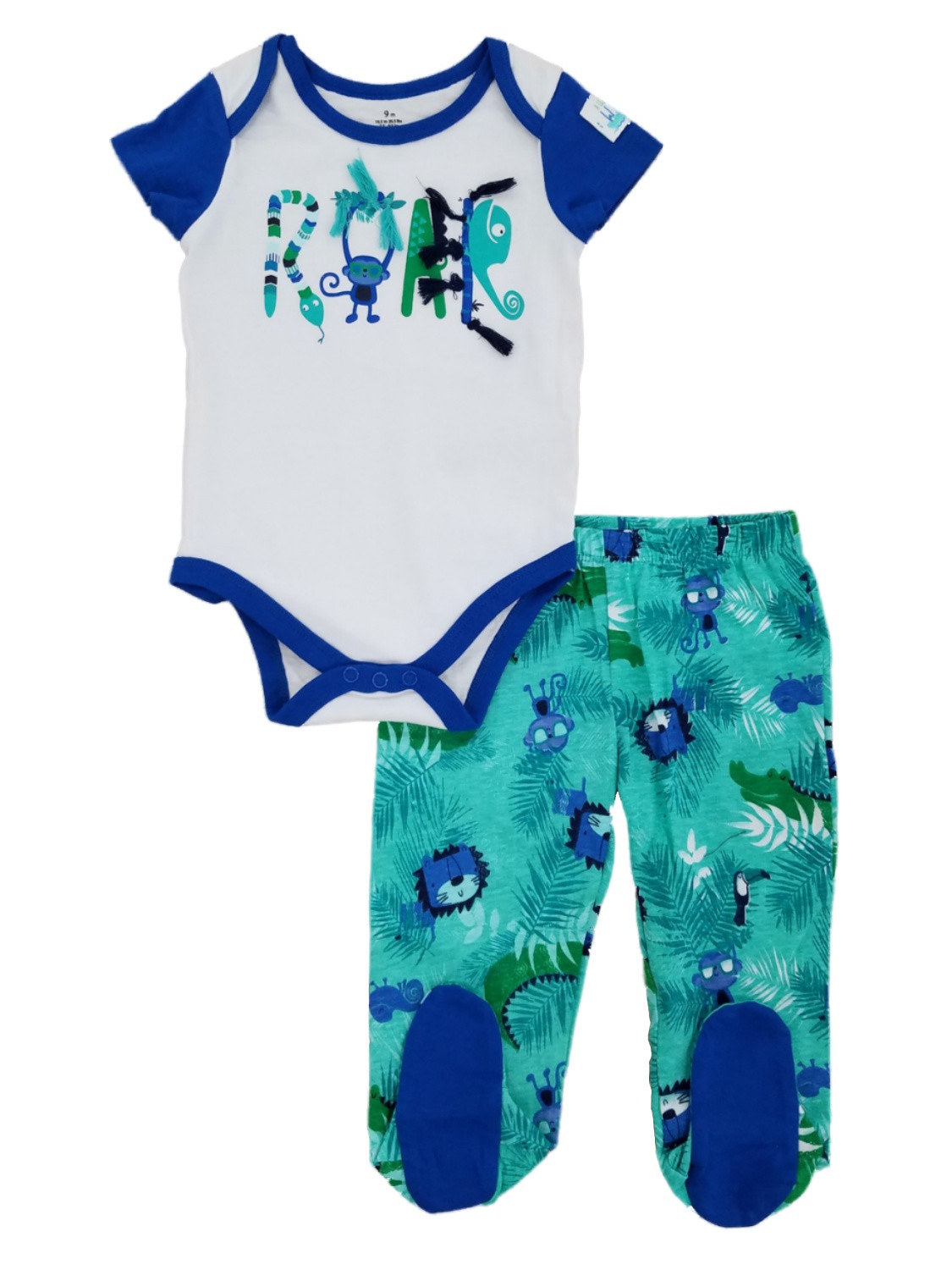 Infant Boys 2-Piece Baby Jungle Animals Roar Bodysuit & Footed Pants Set