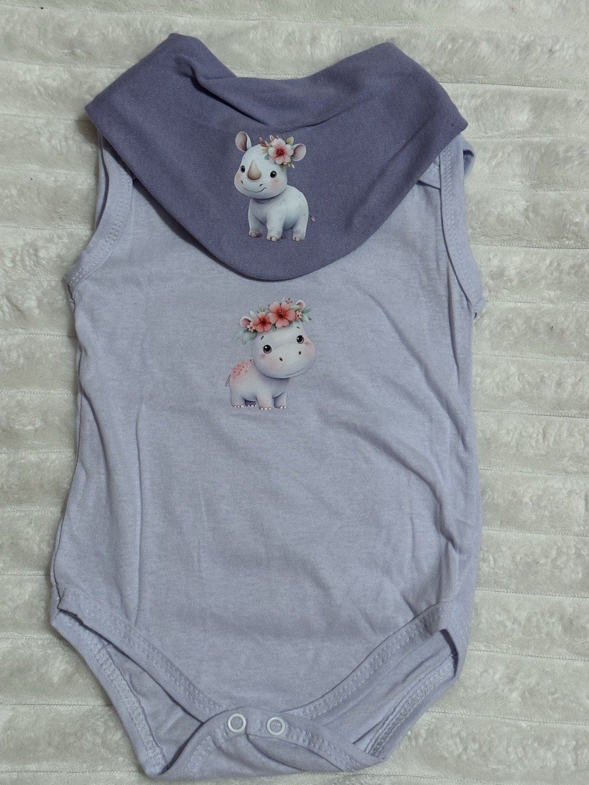 Baby Body + Cotton Bib set / 2 pieces- Lilac- Safari Baby Girl M (3-6 Months)