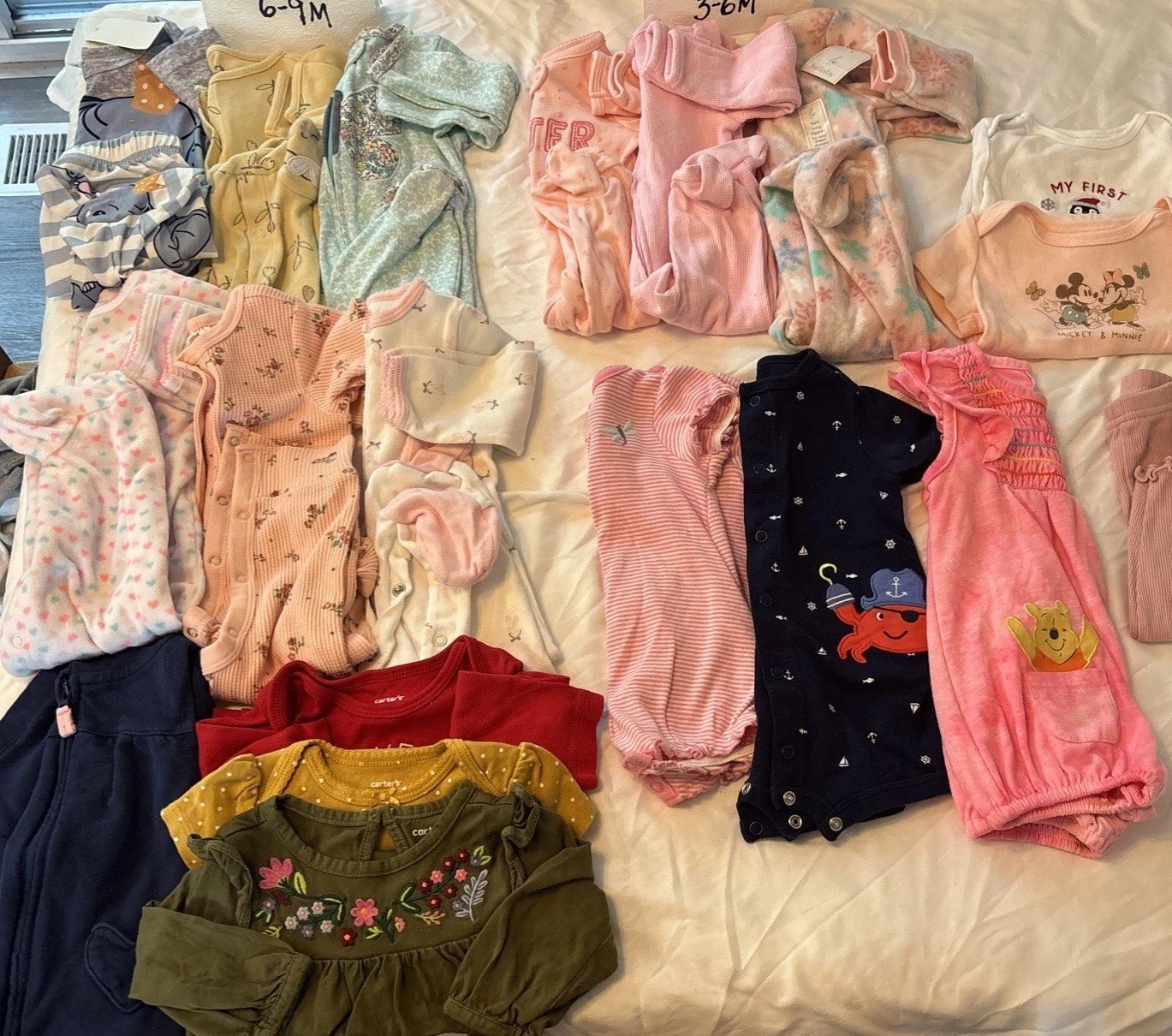 Lot Of 20 Pieces Baby Girl Clothing Size 0-6, 3-6, 6-9 Months Mostly Carters